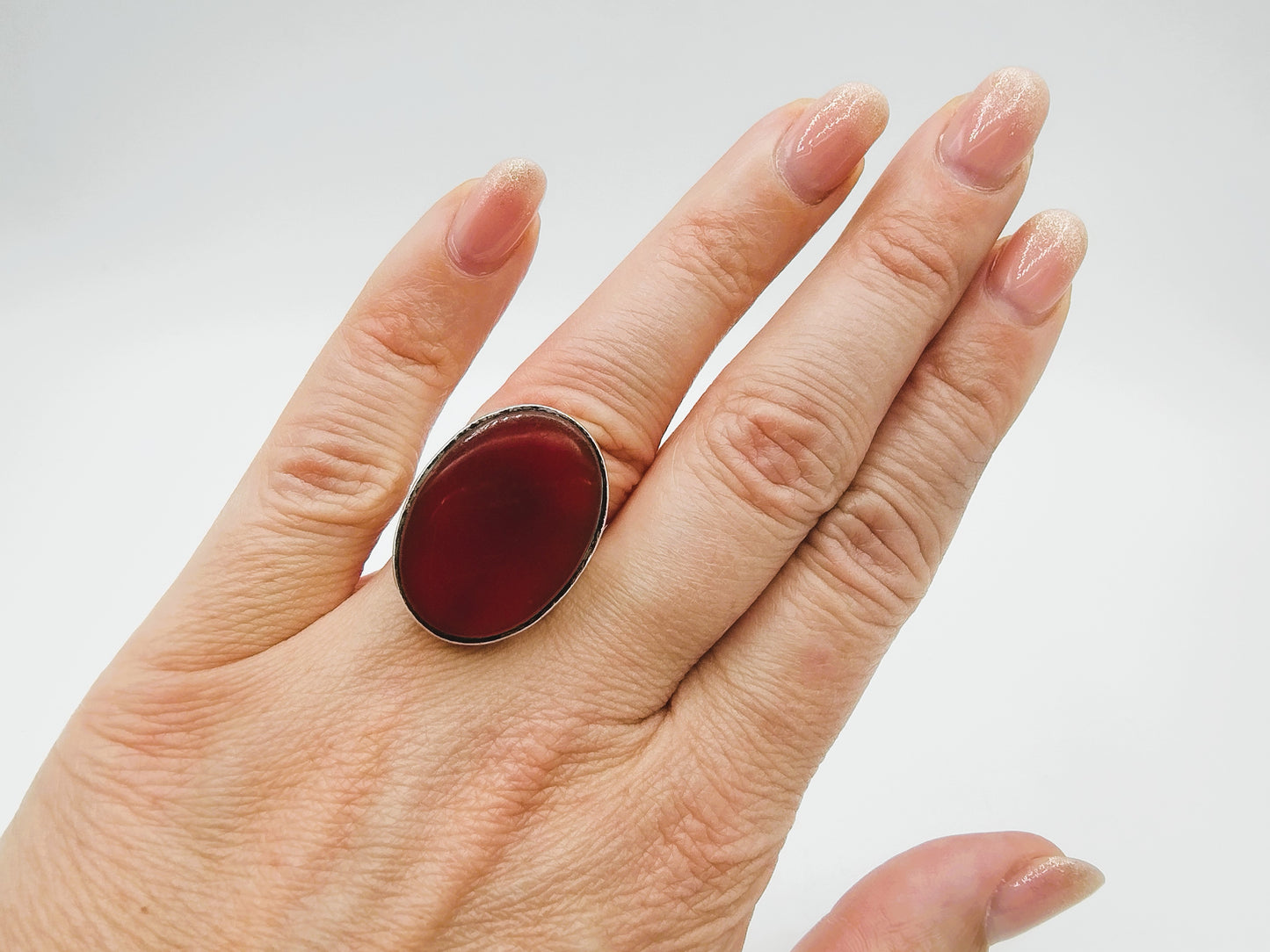 Zilveren ring met carneool, 925, 19 mm