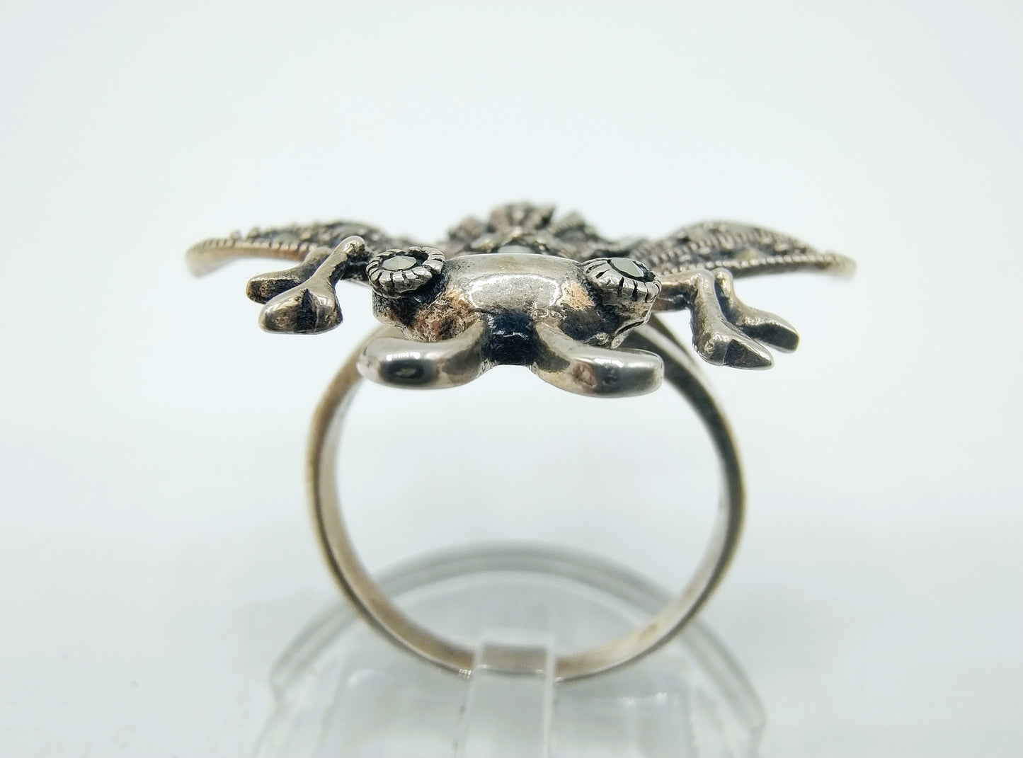 Zilveren ring, vlieg met markasieten, 19 mm