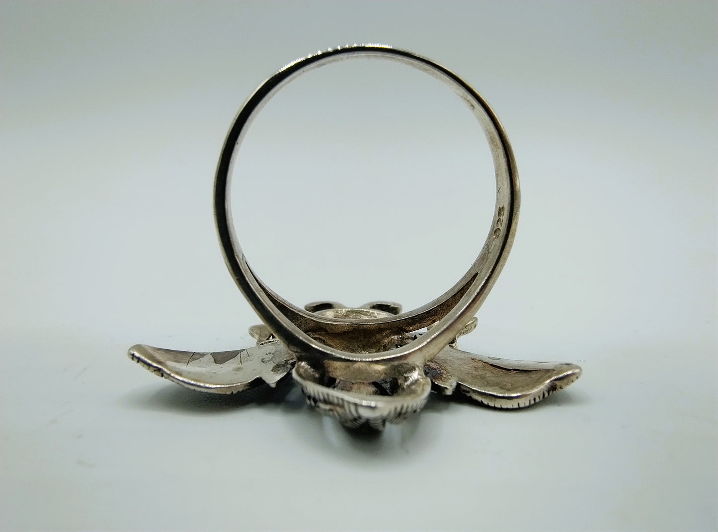 Zilveren ring, vlieg met markasieten, 19 mm