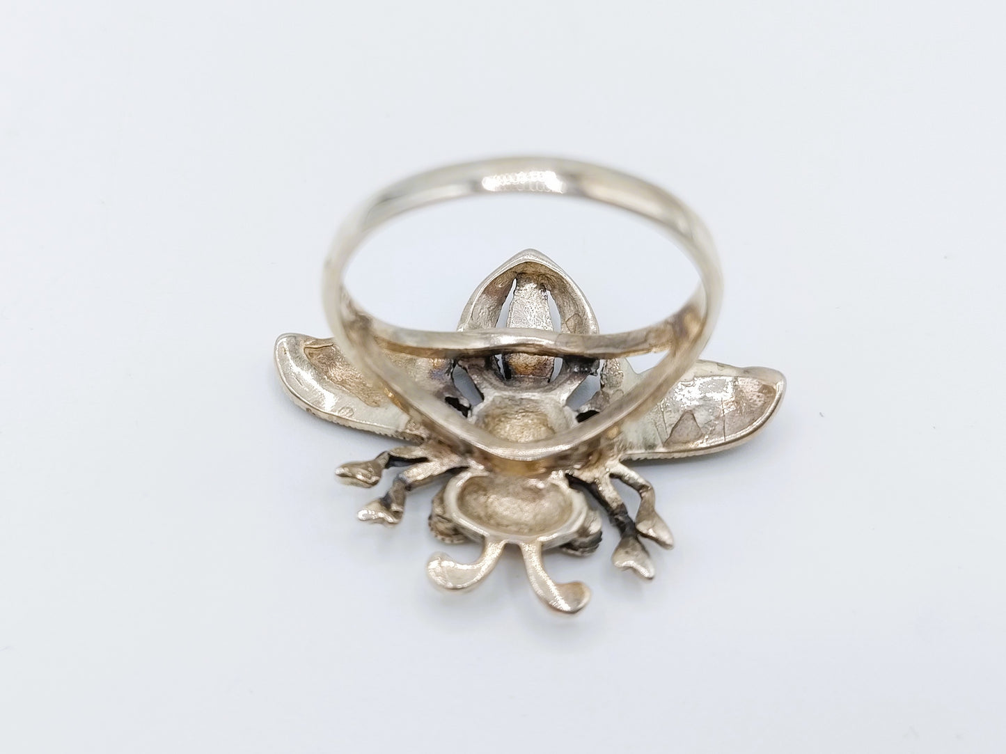 Zilveren ring, vlieg met markasieten, 19 mm