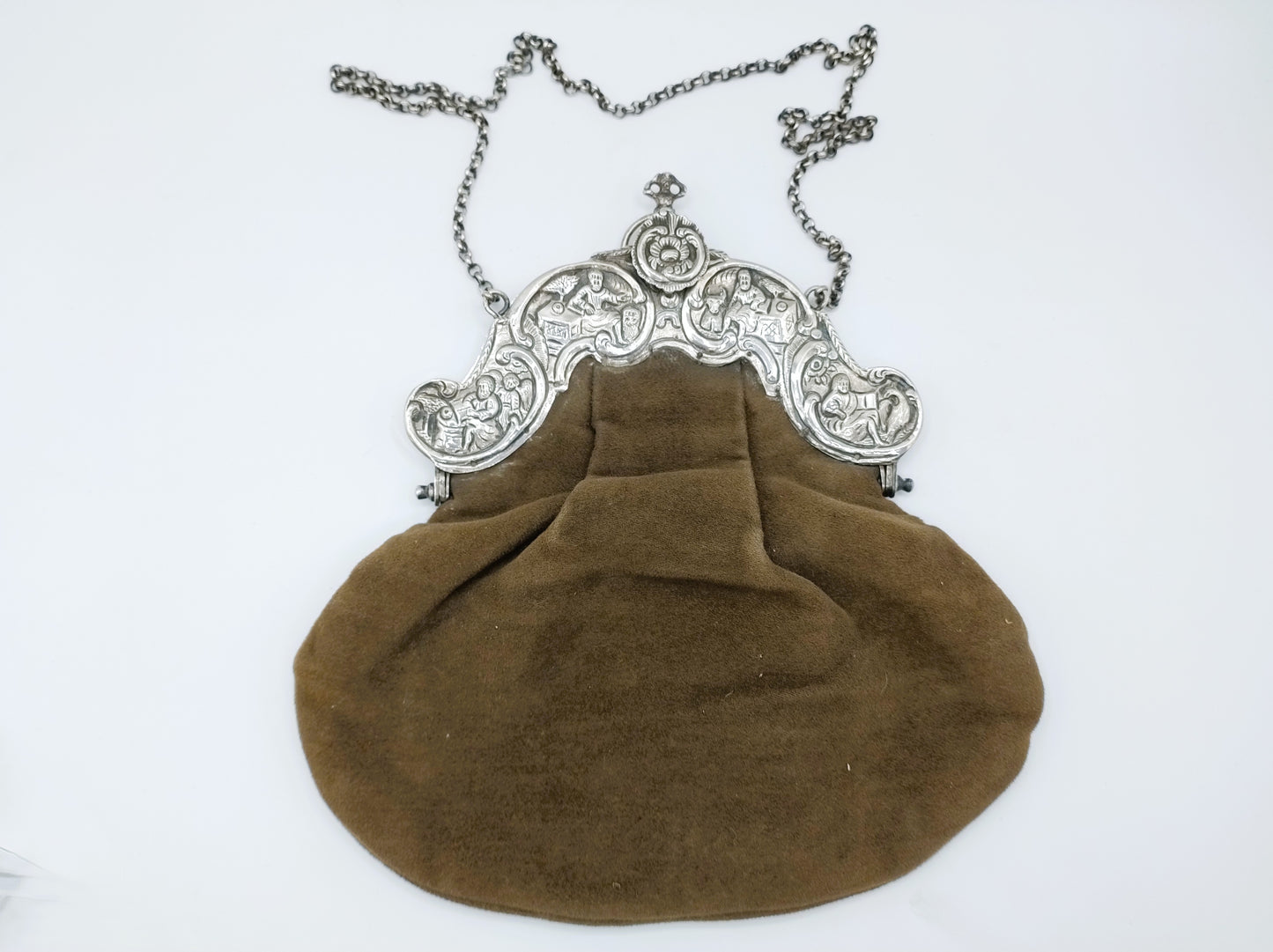 Zilveren tasbeugel met fluwelen tas, A. Offringa, Huizum, 1797