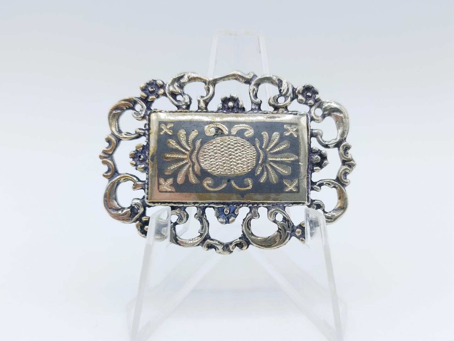 Zilveren broche met nielo inleg, 925