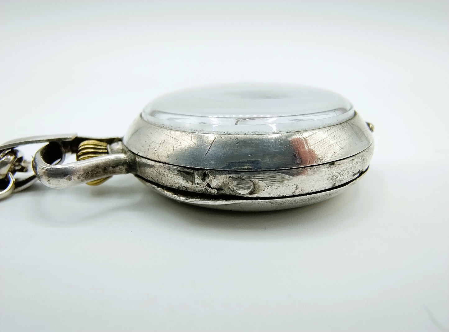 Zilveren jasseronketting met zilveren horloge hanger, 81 cm.