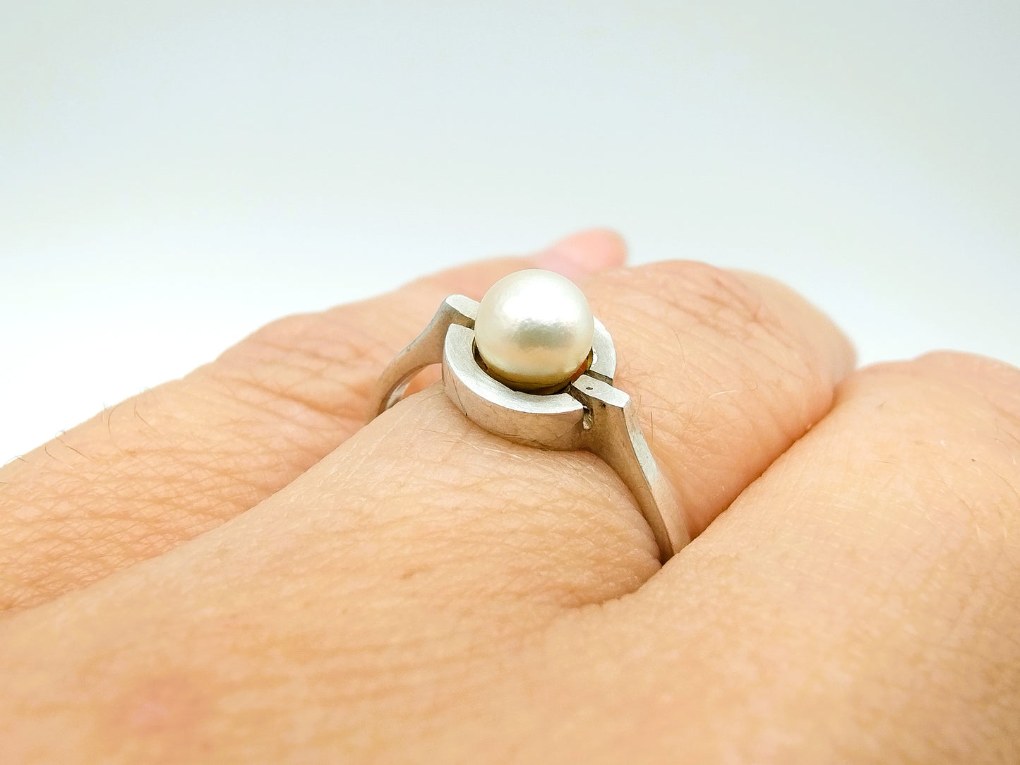 Zilveren ring met parel, 18 mm