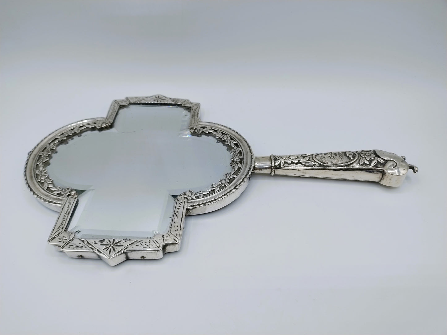 Hand mirror with silver frame and knife handle, 18th century