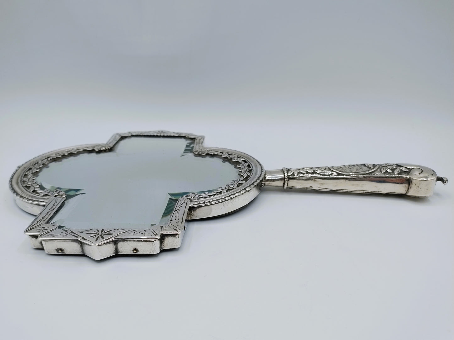 Hand mirror with silver frame and knife handle, 18th century