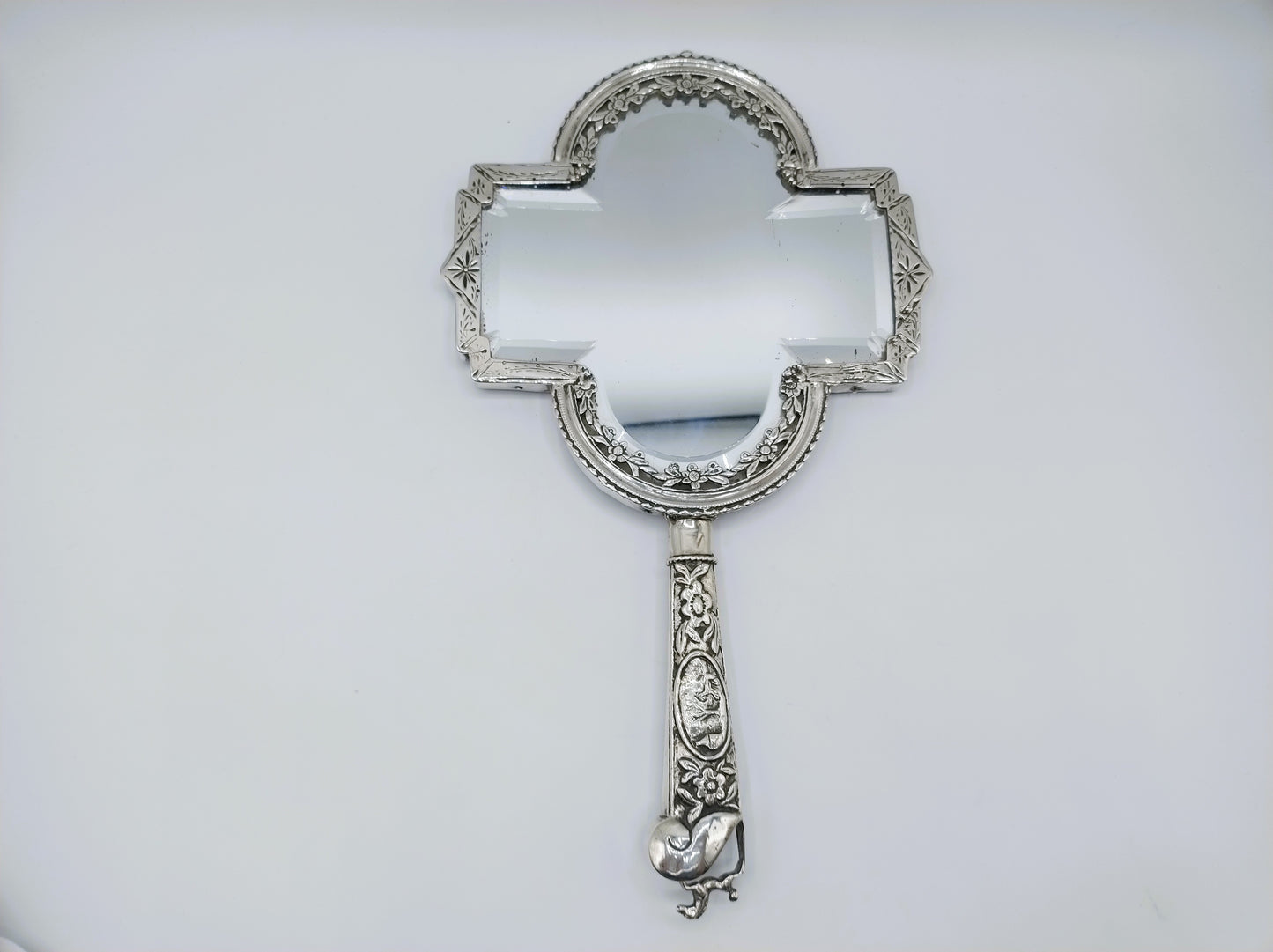 Hand mirror with silver frame and knife handle, 18th century