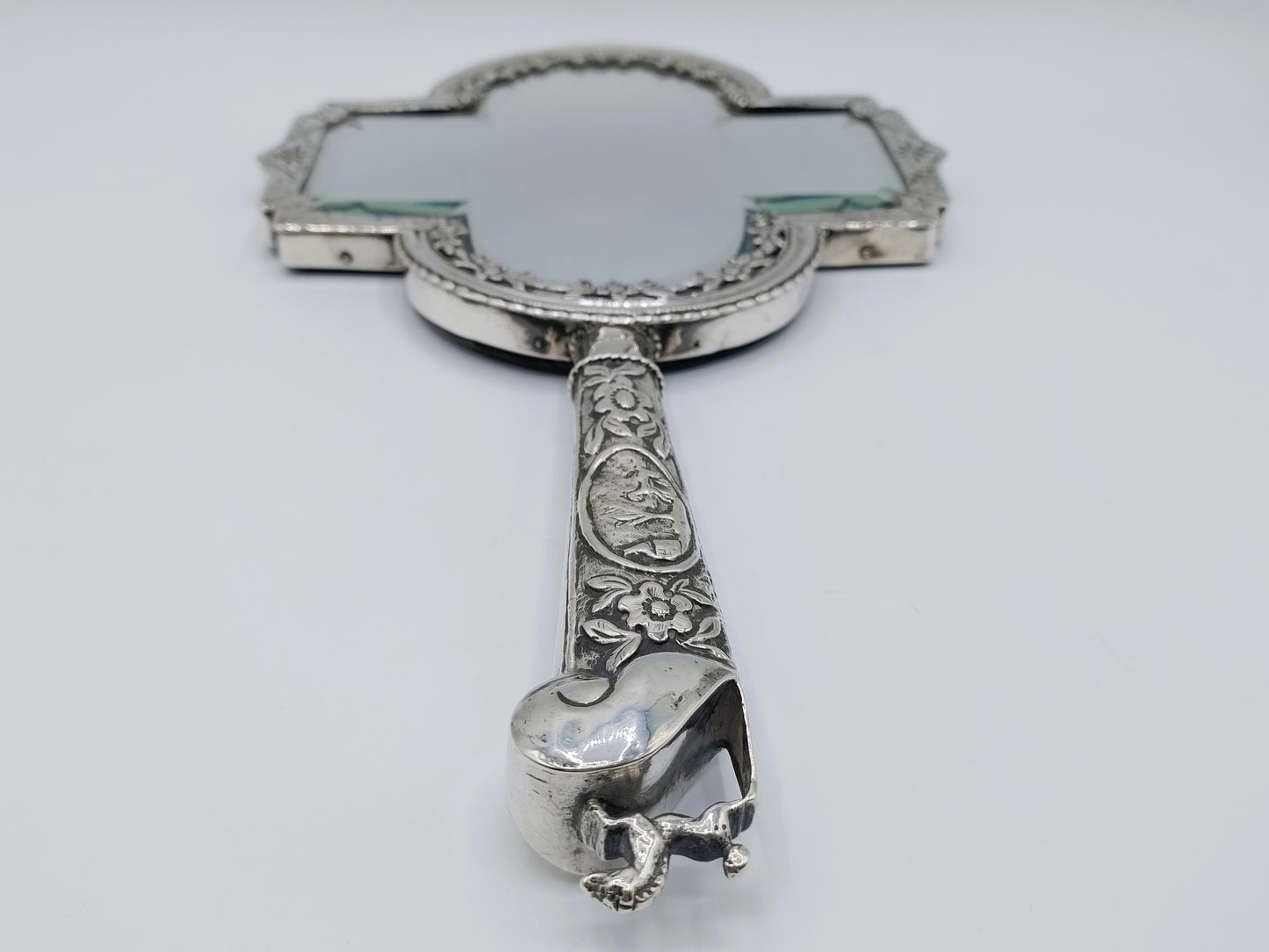 Hand mirror with silver frame and knife handle, 18th century
