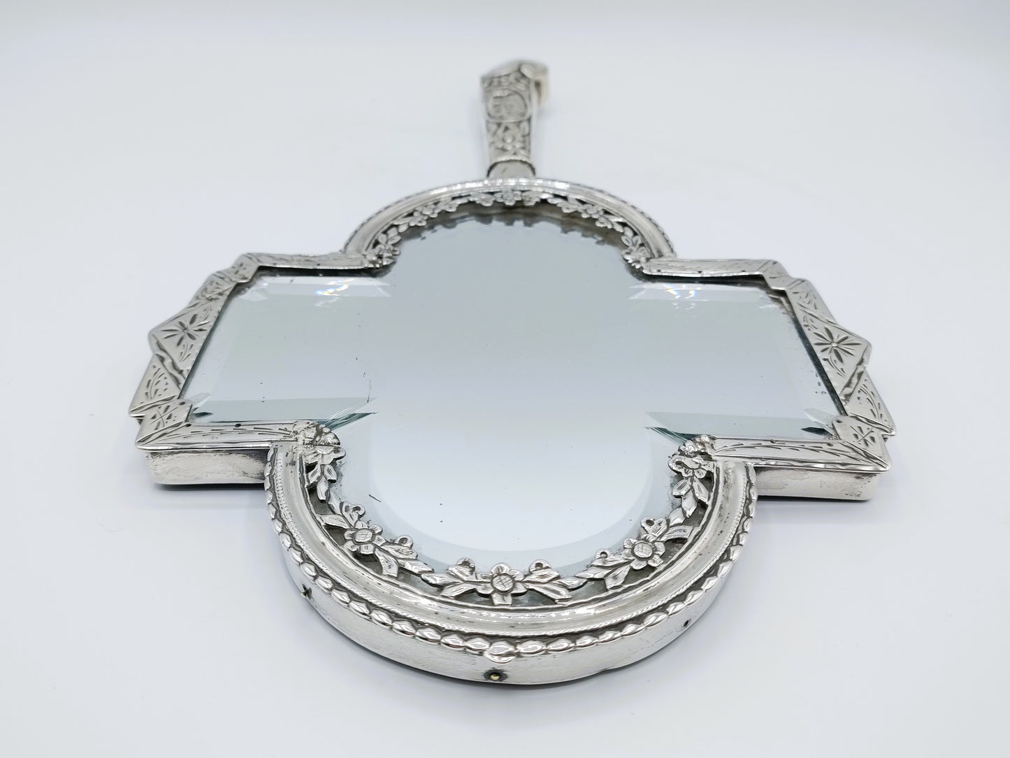 Hand mirror with silver frame and knife handle, 18th century