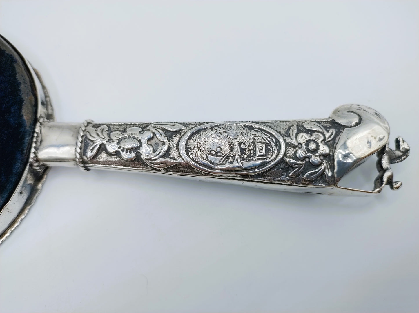 Hand mirror with silver frame and knife handle, 18th century