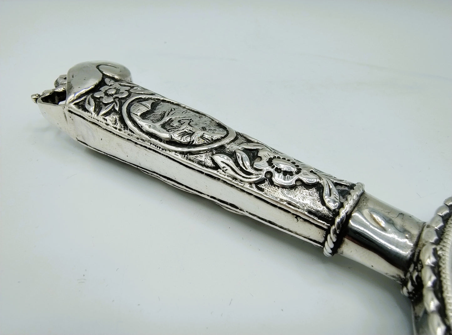 Hand mirror with silver frame and knife handle, 18th century
