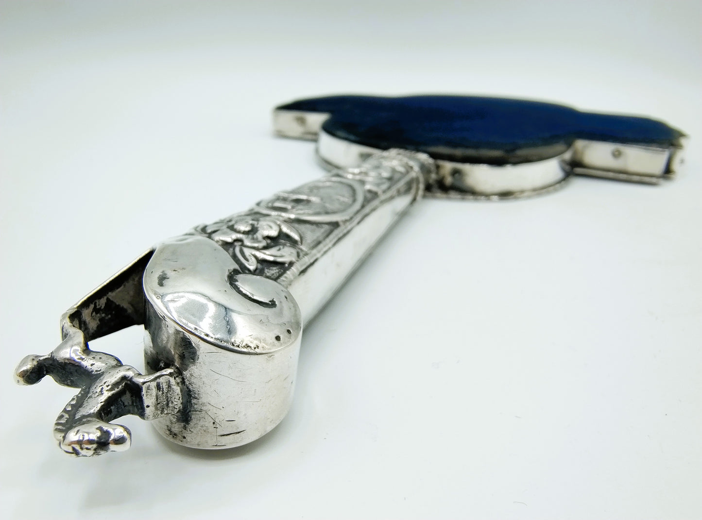 Hand mirror with silver frame and knife handle, 18th century