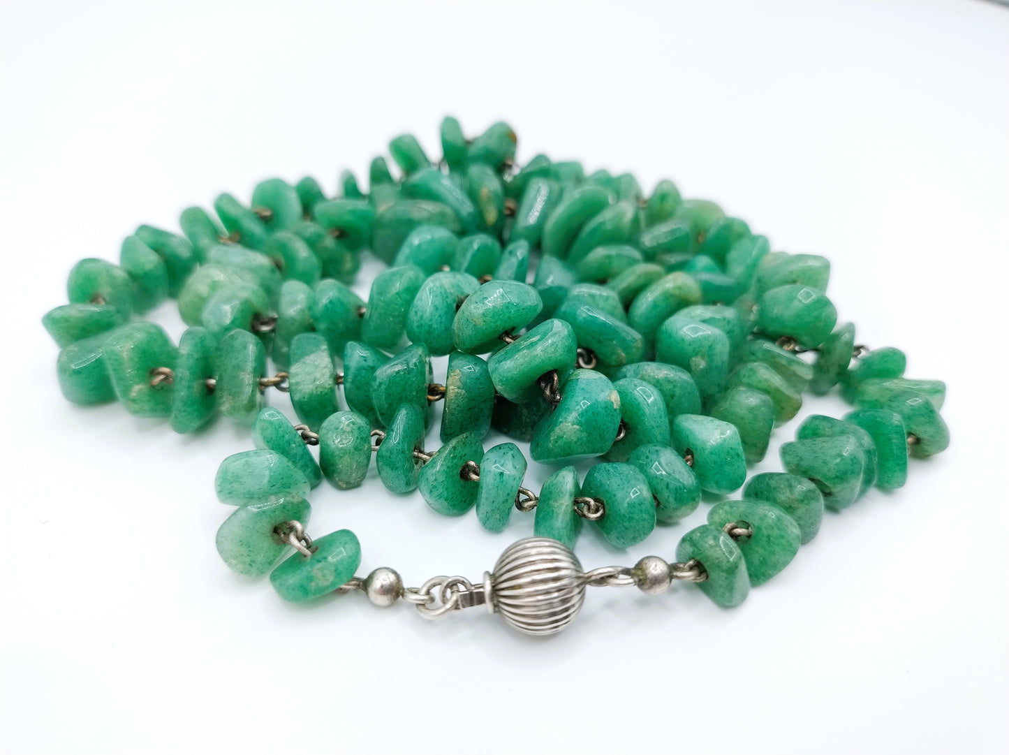 Vintage aventurine necklace with silver ball clasp, 73.5 cm