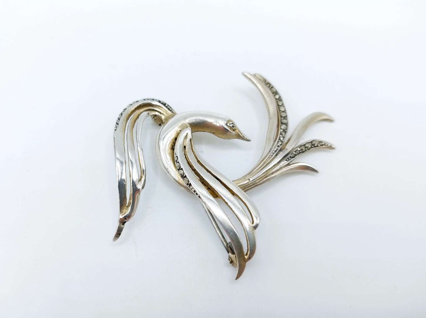 Zilveren art nouveau broche, vogel, 835