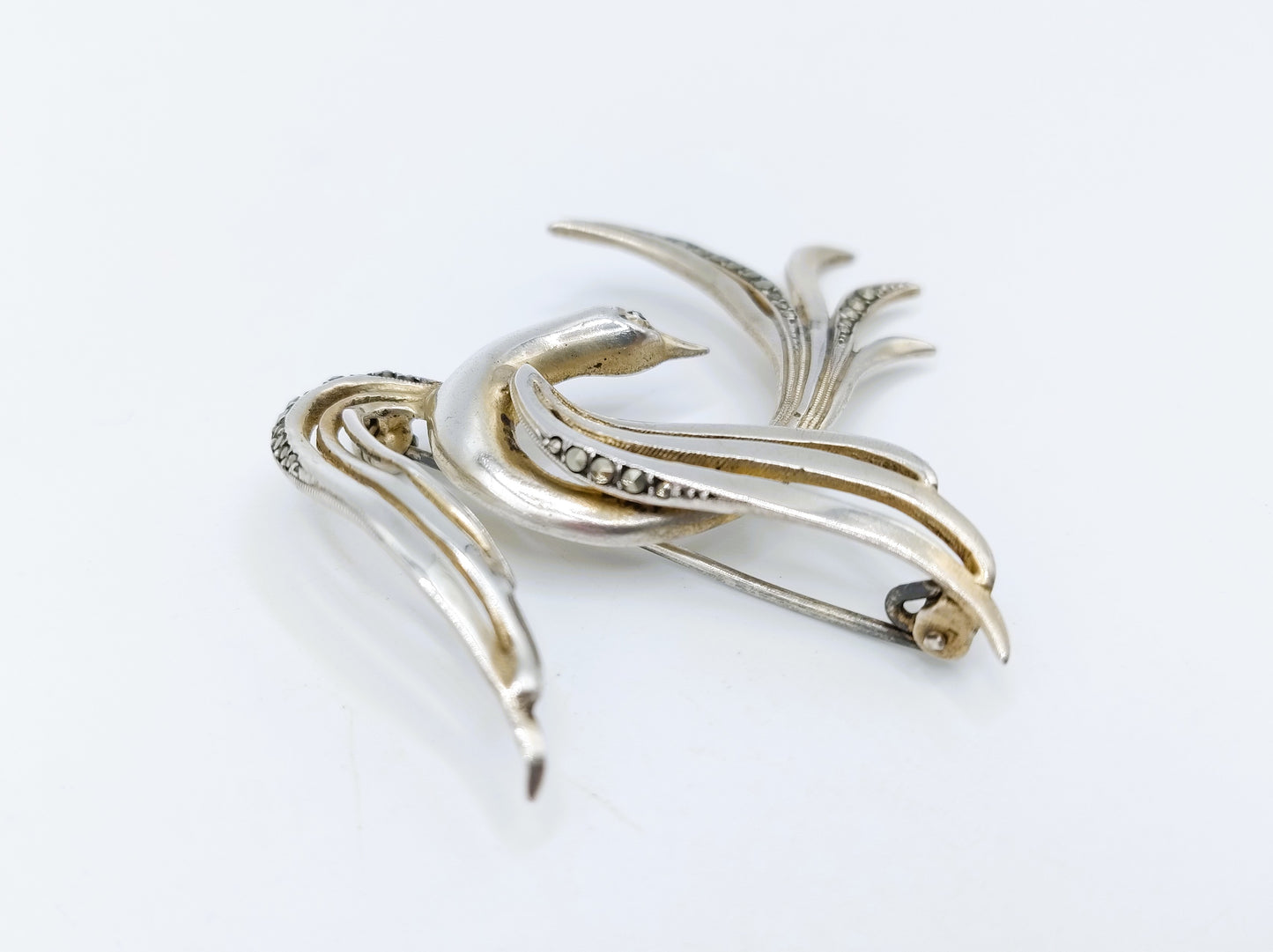 Zilveren art nouveau broche, vogel, 835