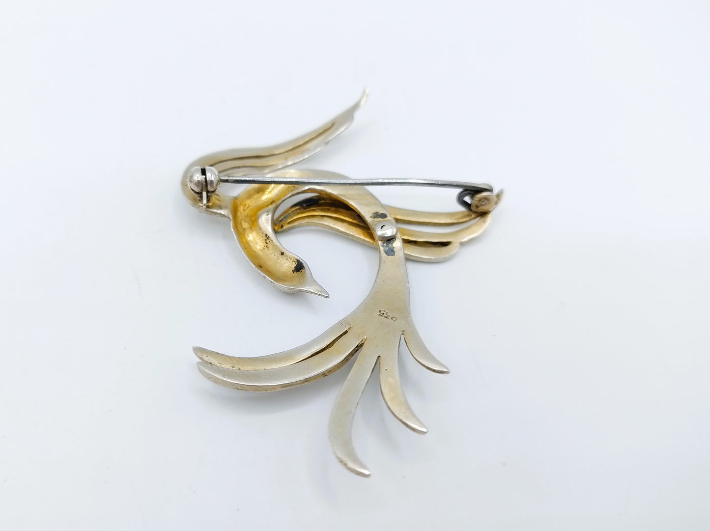Zilveren art nouveau broche, vogel, 835