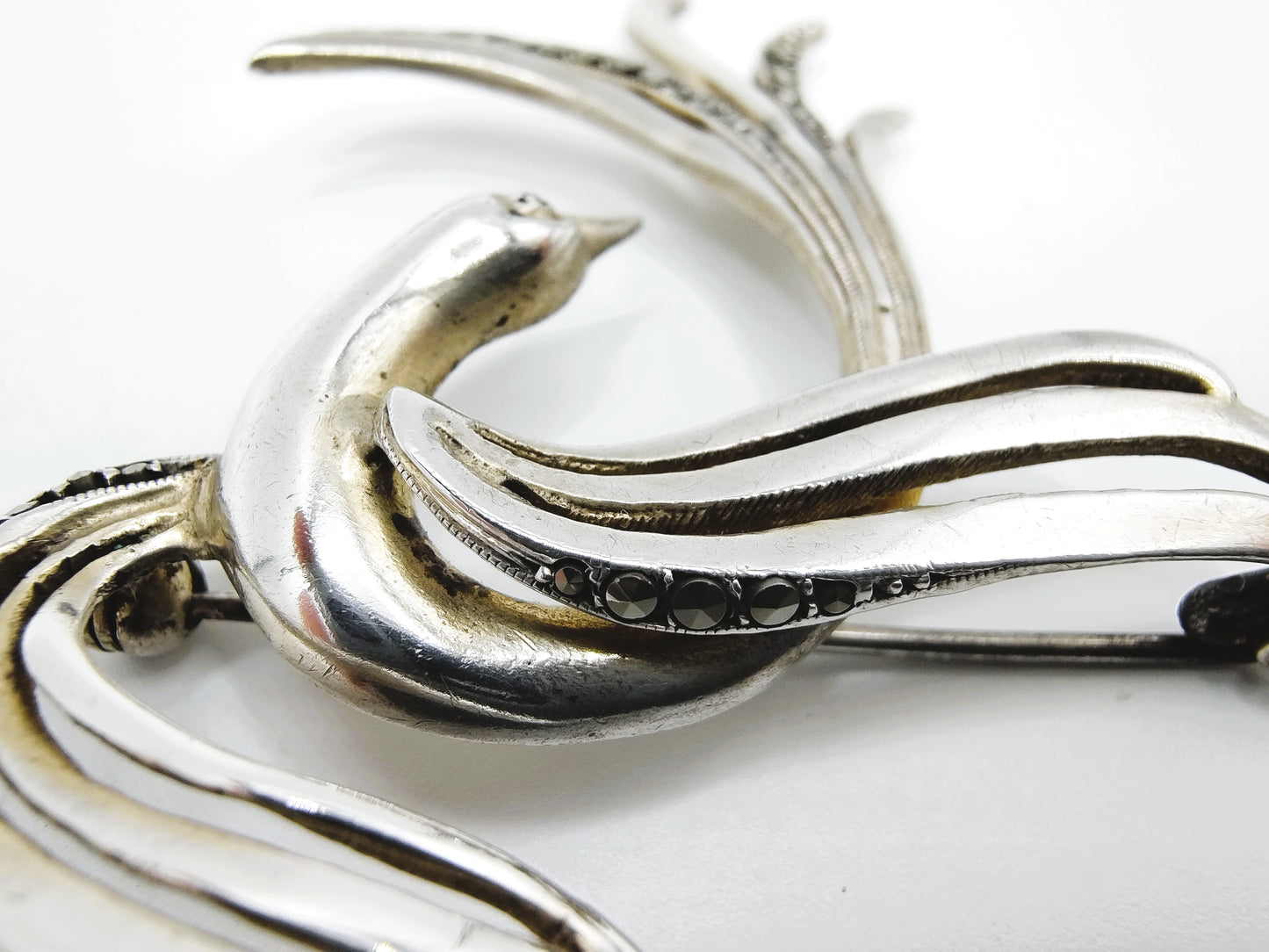 Zilveren art nouveau broche, vogel, 835