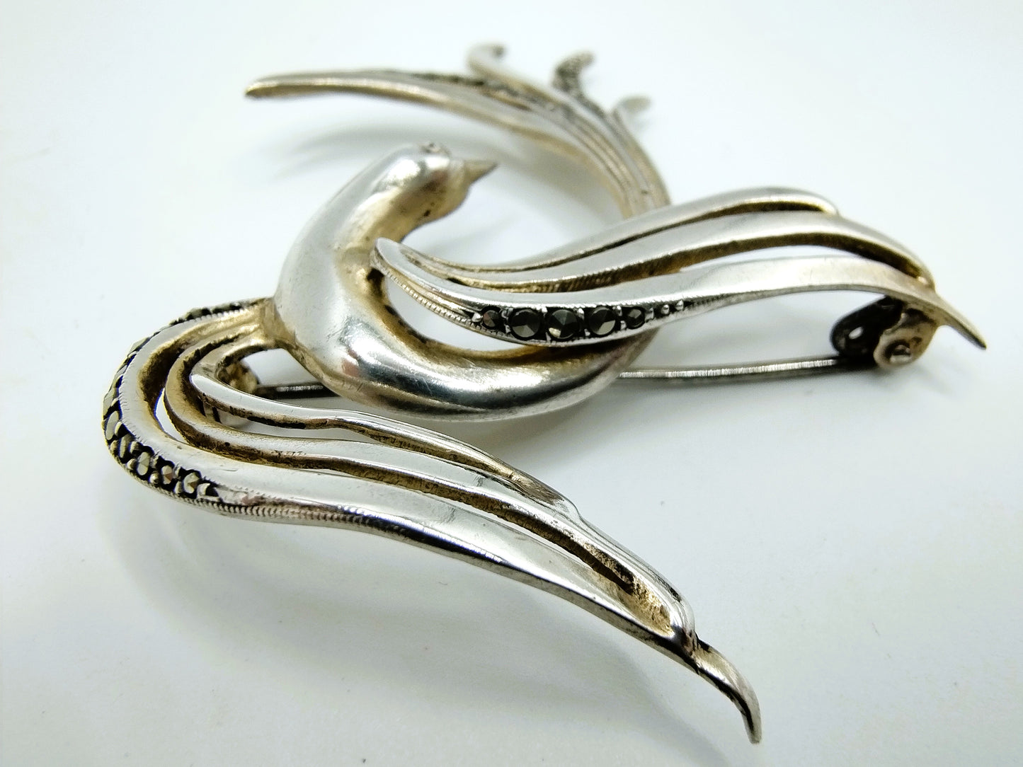 Zilveren art nouveau broche, vogel, 835