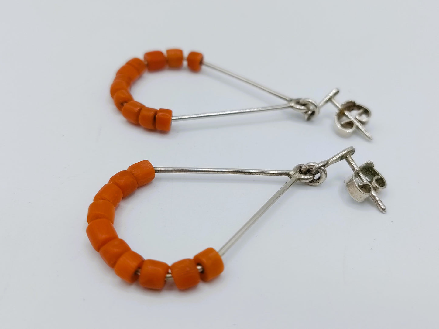 Zilveren ketting en oorbellen met bloedkoraal, 42 cm