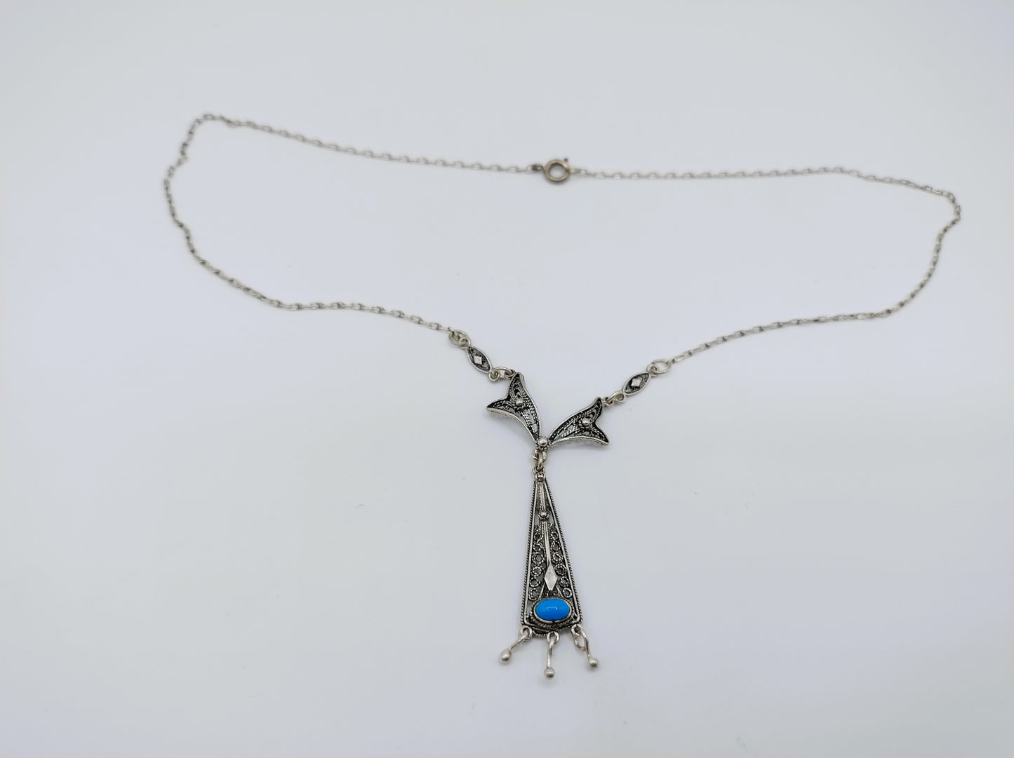Silberkette mit Türkisanhänger, 43 cm