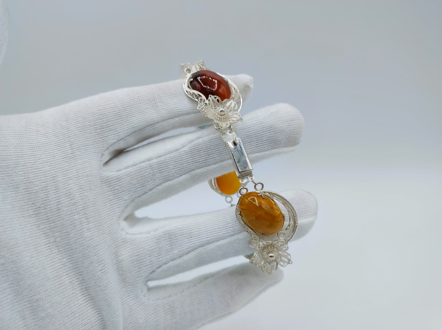 Zilveren armband met half edelstenen, 20 cm