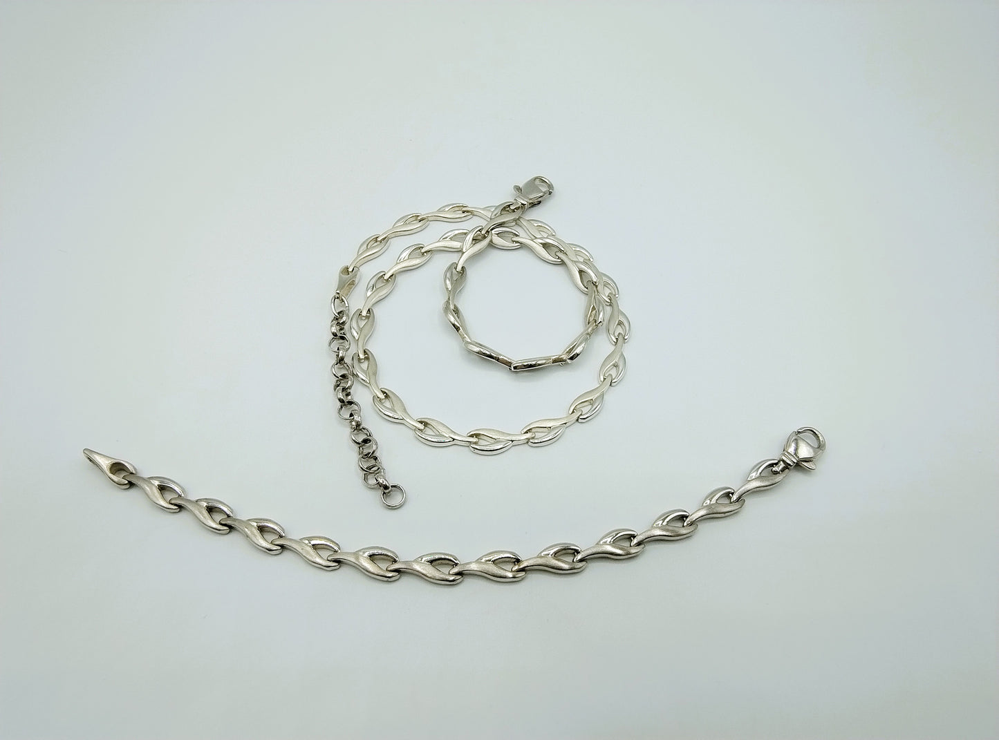 Zilveren ketting + armband, designschakel, 925
