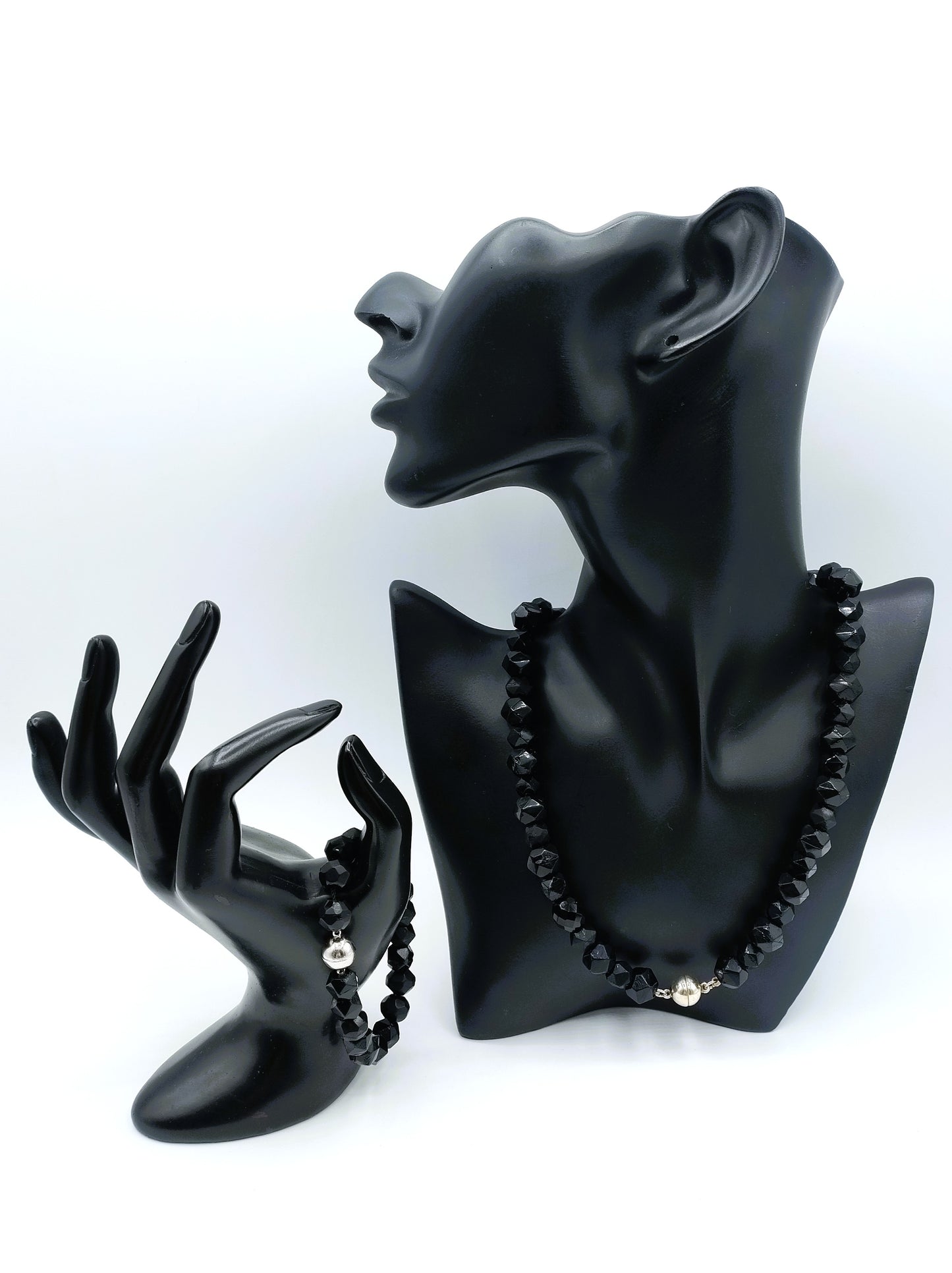 Gitten ketting + armband met zilveren magneet sloten