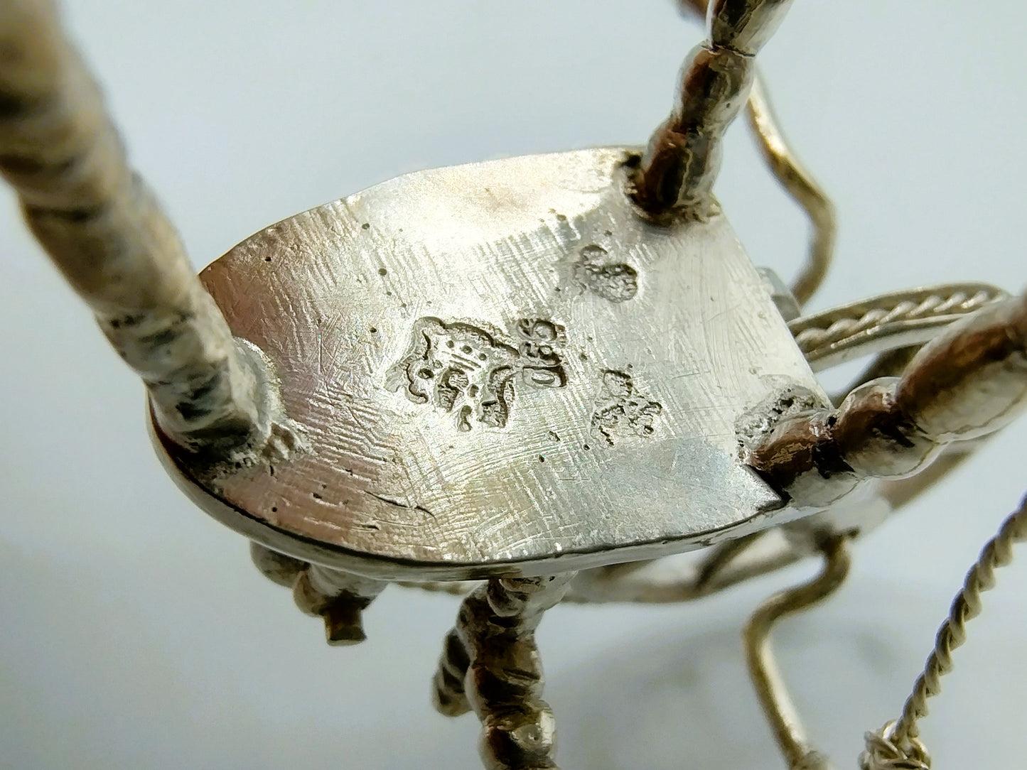 Silver miniature spinning wheel, D.N. Bridge, London, 1895