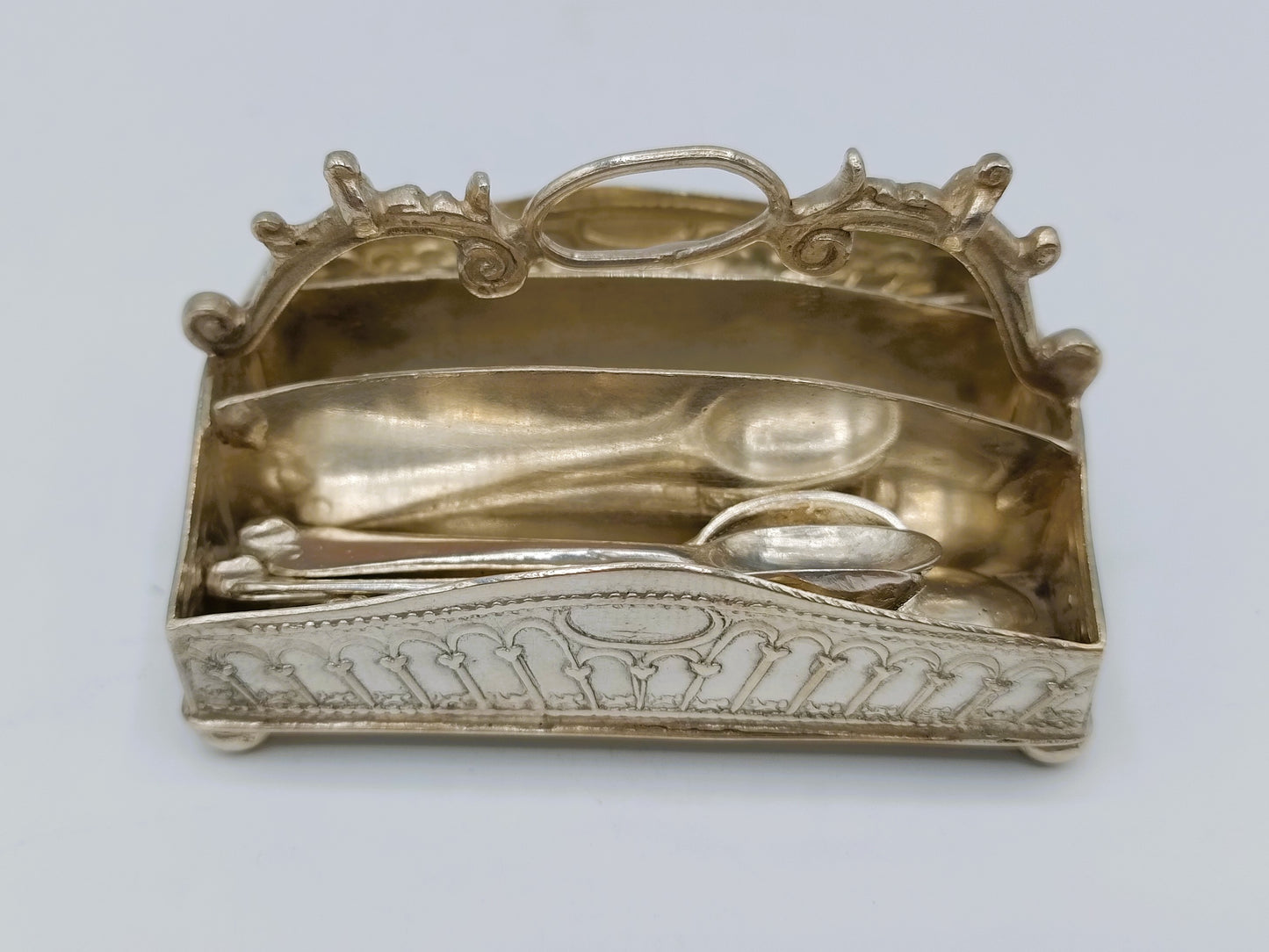 Zilveren miniatuur bestekdoos met lepels en vorken, Alkmaar, 1906