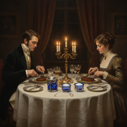 4-Delig zilveren empire tafelset met blauw glas, Nederland, 19e eeuws