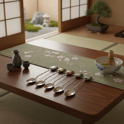 5 Lepels met porselein, Arita Toshikane, Japan, 20e eeuws