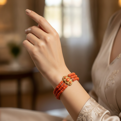 Bloedkoralen armband met gouden slot, Amsterdam
