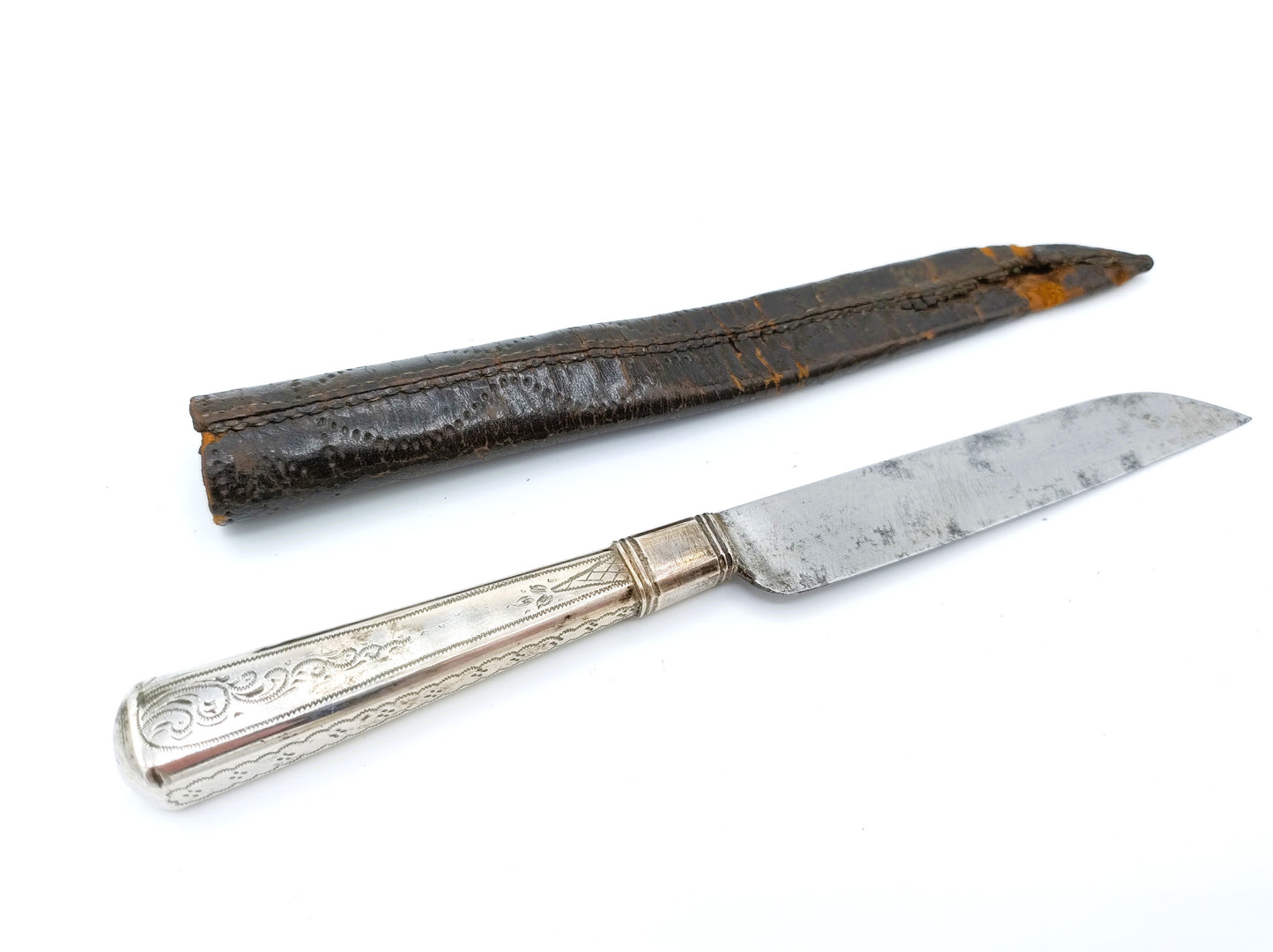 Silver knife in leather sheath, Empire style, Germany (?), 19th century