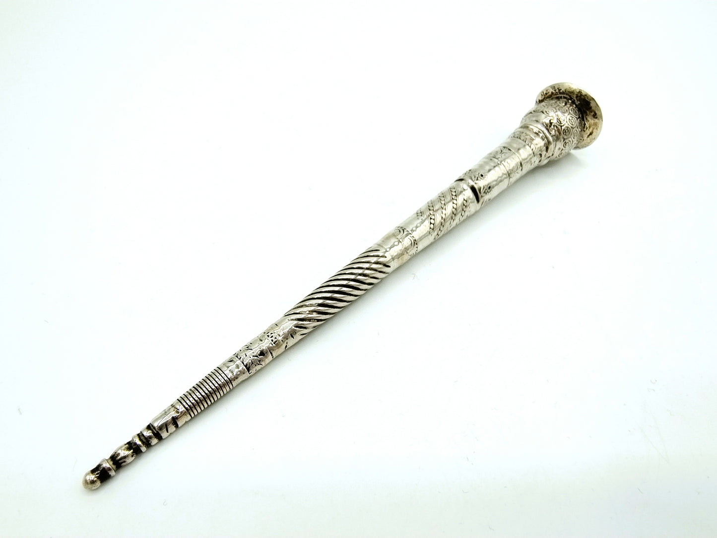 Silver knitting needle holder, 19th century