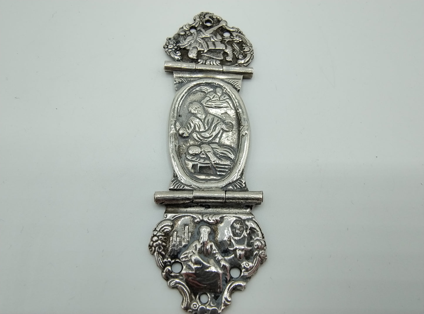 Silver Bible lock, mutineer, clamp arm, attachment, biblical scene, 19th century