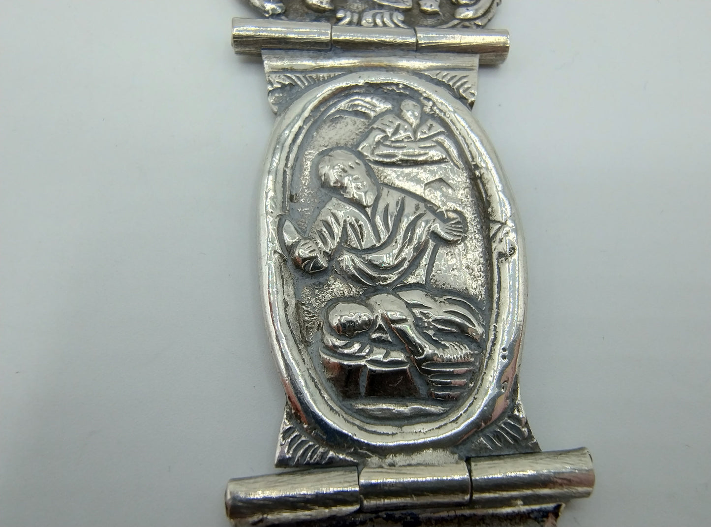 Silver Bible lock, mutineer, clamp arm, attachment, biblical scene, 19th century