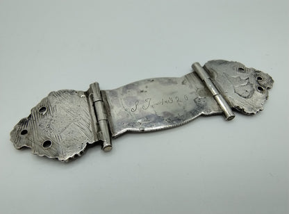 Silver Bible lock, mutineer, clamp arm, attachment, biblical scene, 19th century