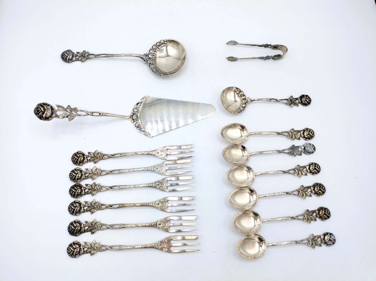 Silver cake cutlery, 16 pieces, Germany, 20th century