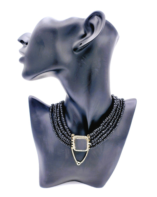 Gitten ketting met zilveren slot met Onyx, Nederland, 19e eeuws