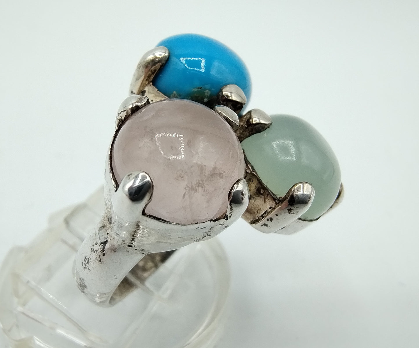 Silver ring with rose quartz and turquoise, 925