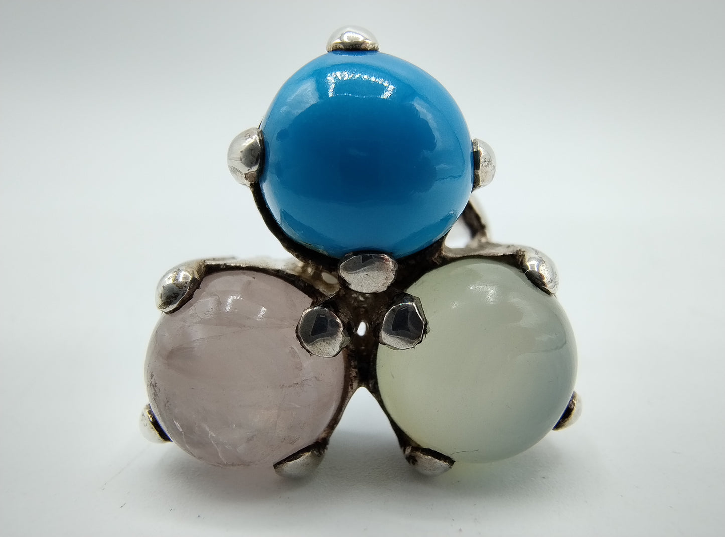 Silver ring with rose quartz and turquoise, 925