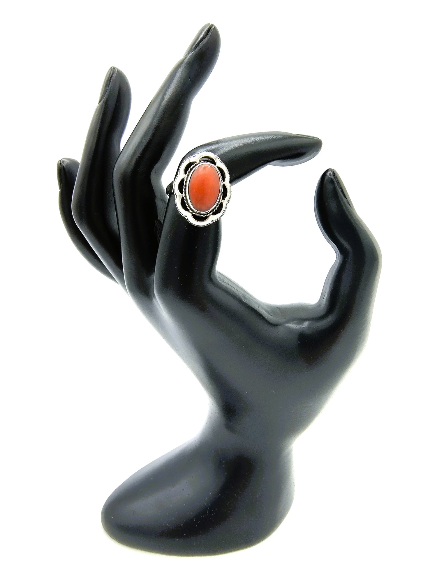 Silver ring with red coral, 835