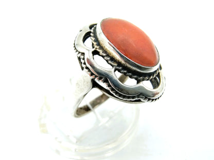 Silver ring with red coral, 835