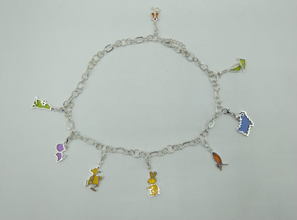 Silver necklace with 8 charms, 925