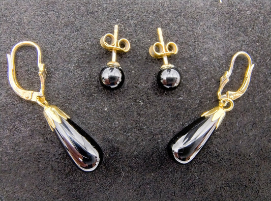 Zilveren oorbellen set, Onyx, 925