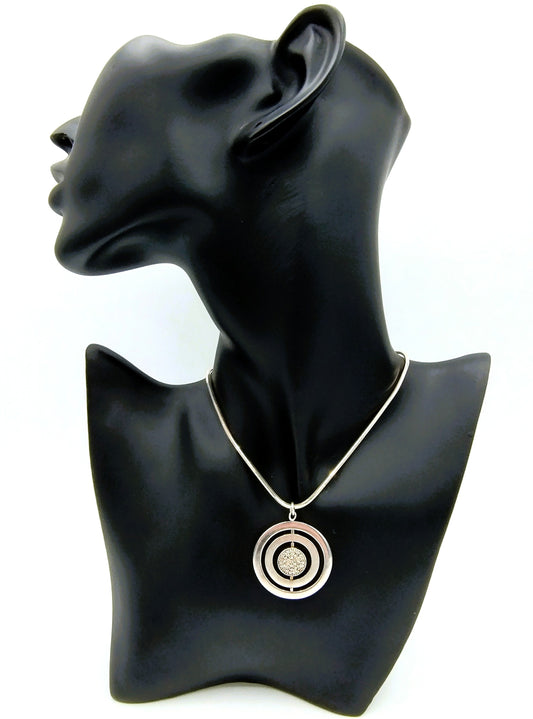 Silver necklace with silver design pendant, set with zirconias, 925