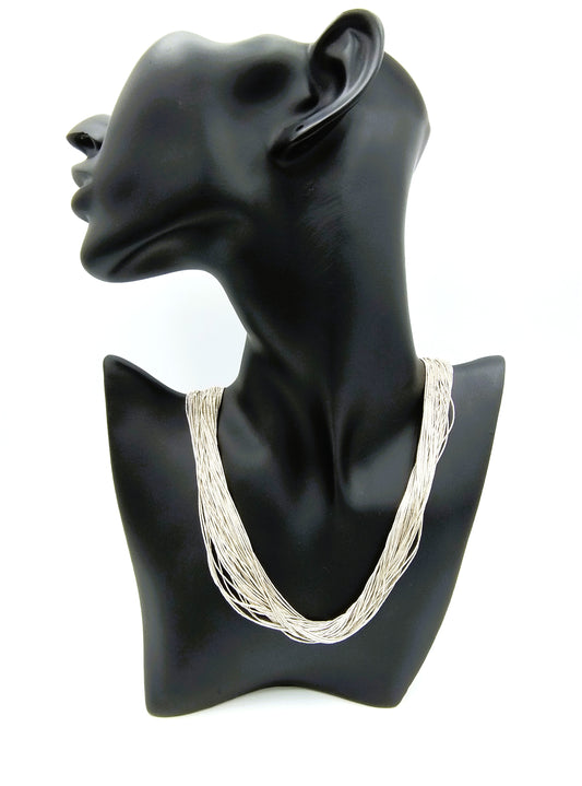 Silver design necklace, 50 strands with silver beads, 925