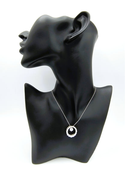 Silver necklace with double pendant set with zirconias, 925