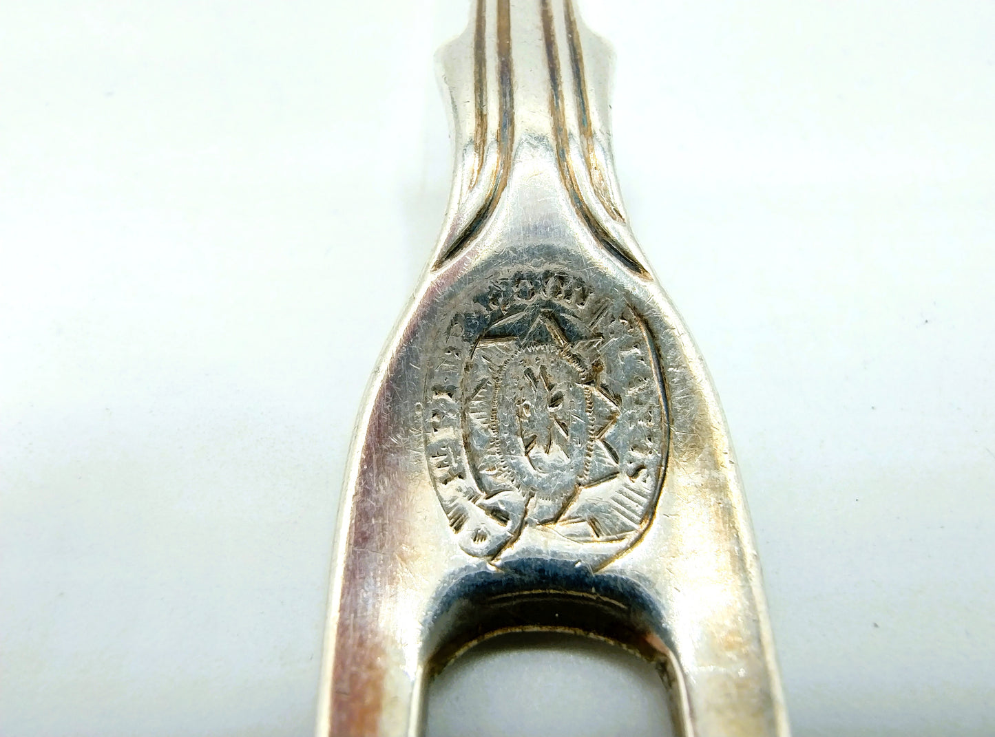 Silver oyster fork, W. Gibson &amp; J. Langman / London, 19th century