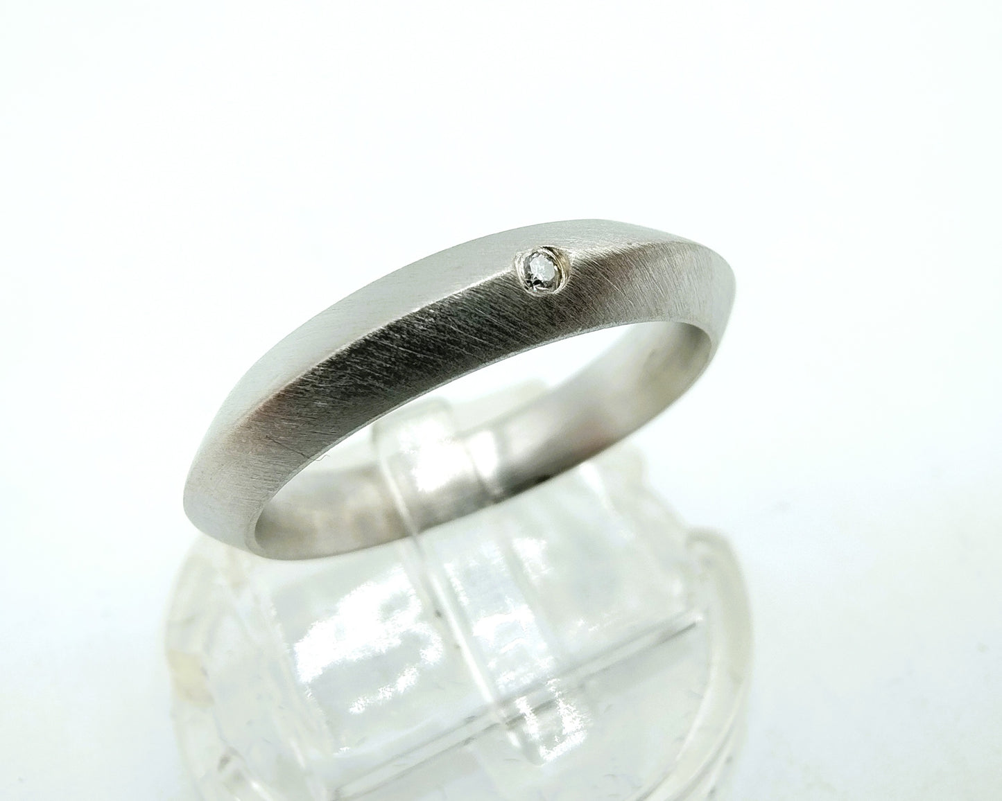 Mat zilveren ring met diamant, 925, 17.5 mm